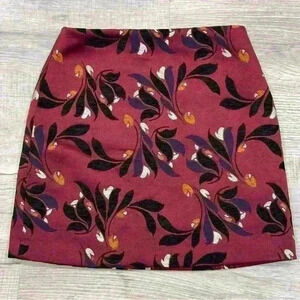 Ann Taylor Factory Petite Skirt Womens Sz 4P Maroon Floral Heavyweight